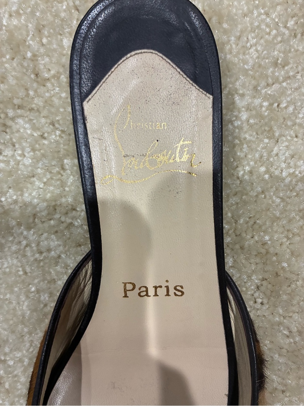 Christian Louboutin Leopard Print Calf Hair Peep-Toe Flat Slides/Mules - Picture 3 of 16